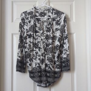 Lucky Brand Black and White Floral Blouse